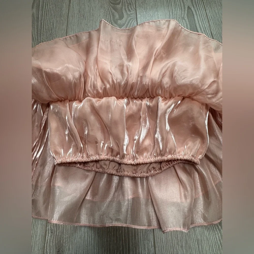 Enchanted Ruffle Tulle Off the Shoulder Crop Top Princess Flounce Elegant Pink - Picture 8 of 8